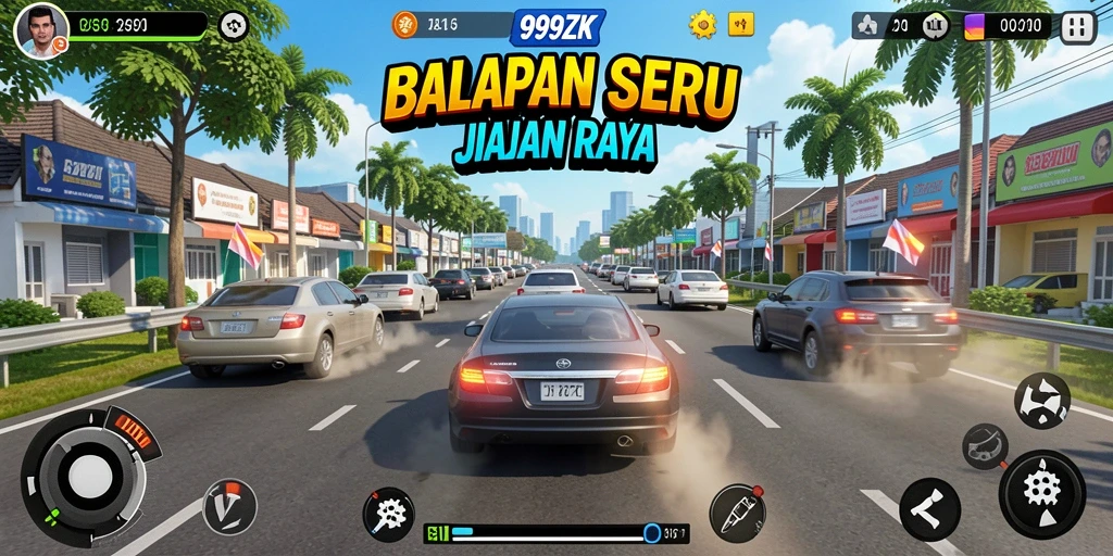 Screenshot 999ZK menampilkan aksi balapan yang intens dan grafis yang menakjubkan.