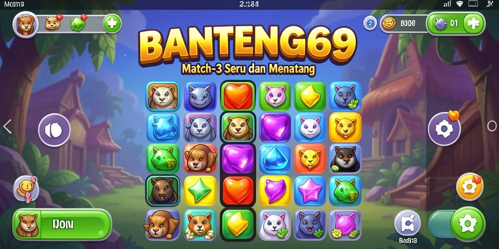 Tampilan gameplay seru dalam BANTENG69 yang penuh tantangan Match-3.