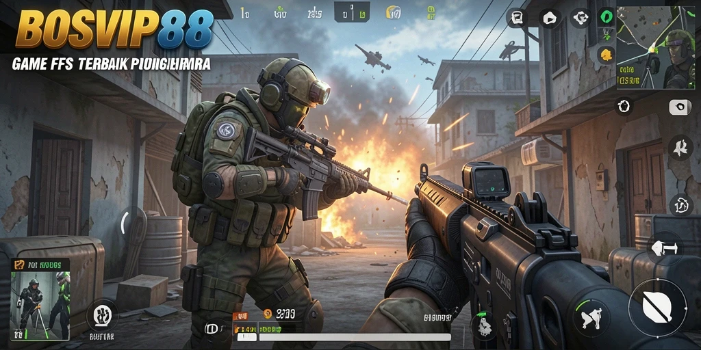 Screenshot menampilkan aksi menegangkan dalam gameplay FPS.