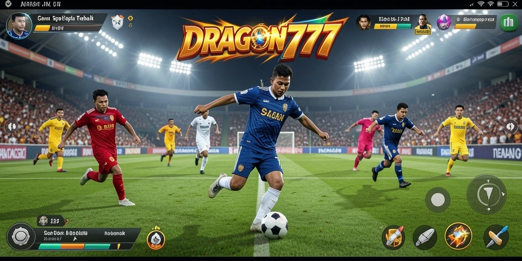 Tampilan gameplay seru DRAGON777 dengan aksi sepak bola intens.