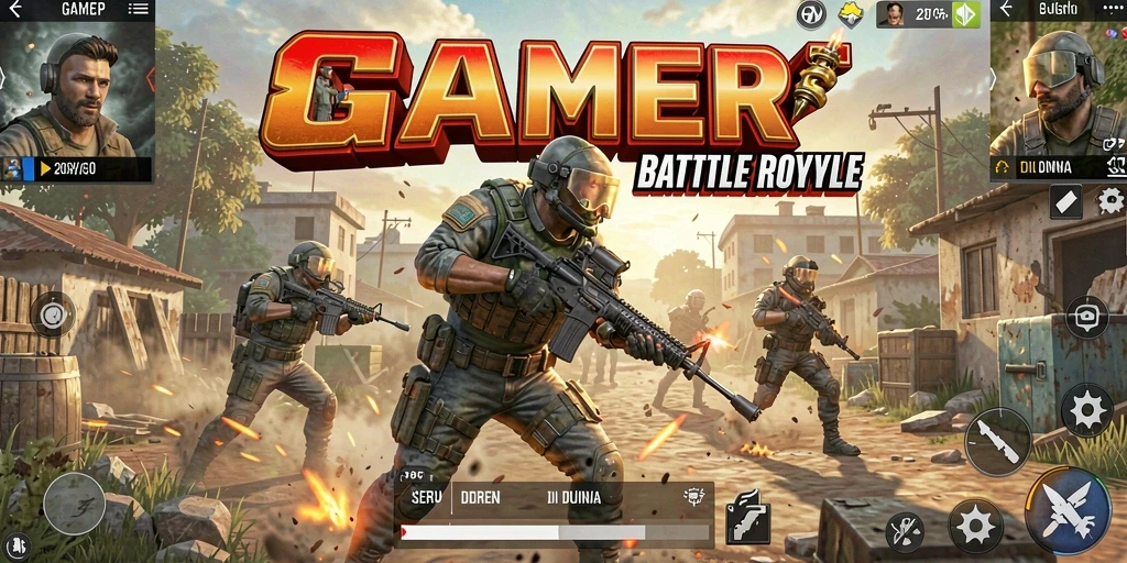 Screenshot memperlihatkan aksi intens di medan tempur Battle Royale.