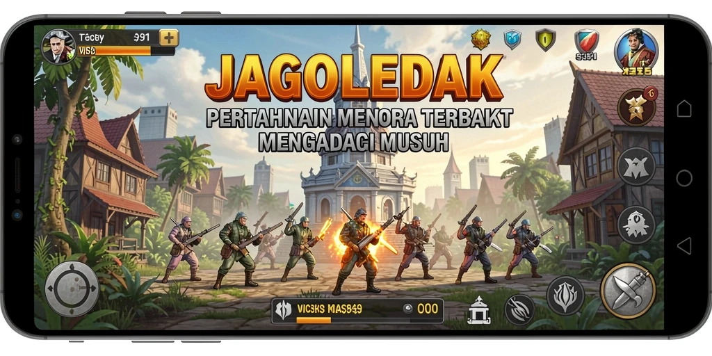 Tampilan gameplay menegangkan dalam JAGOLEDAK saat menghadapi gelombang musuh.