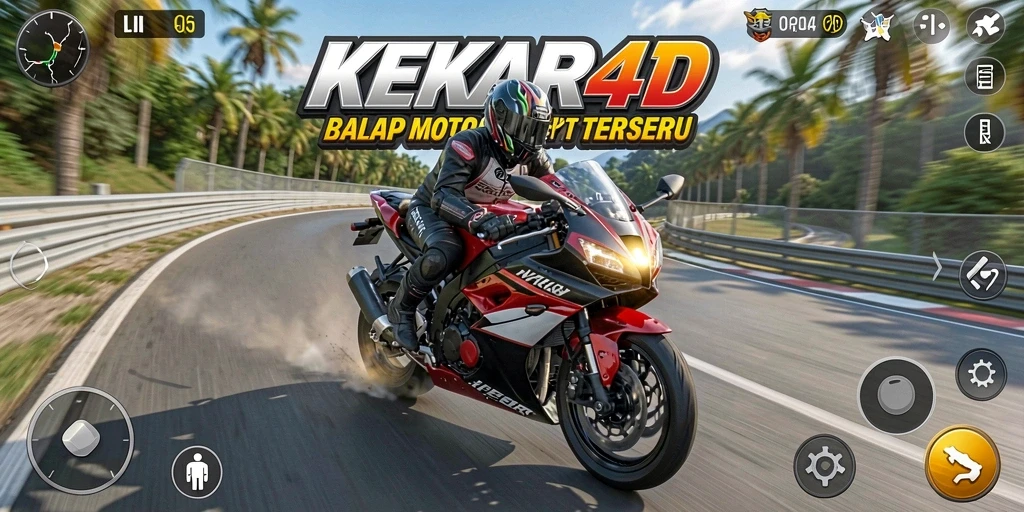 Screenshot gameplay KEKAR4D menampilkan balapan motor yang mendebarkan.
