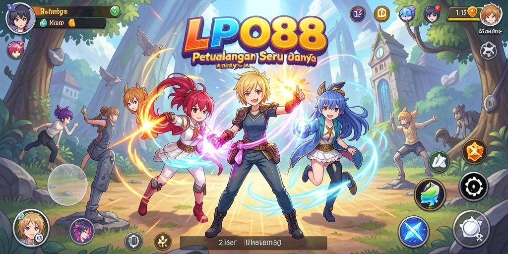 Screenshot gameplay LPO88 yang menampilkan pertarungan karakter anime yang seru.
