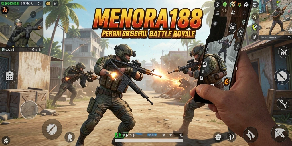 Tampilan layar pertempuran intense dalam game Battle Royale.