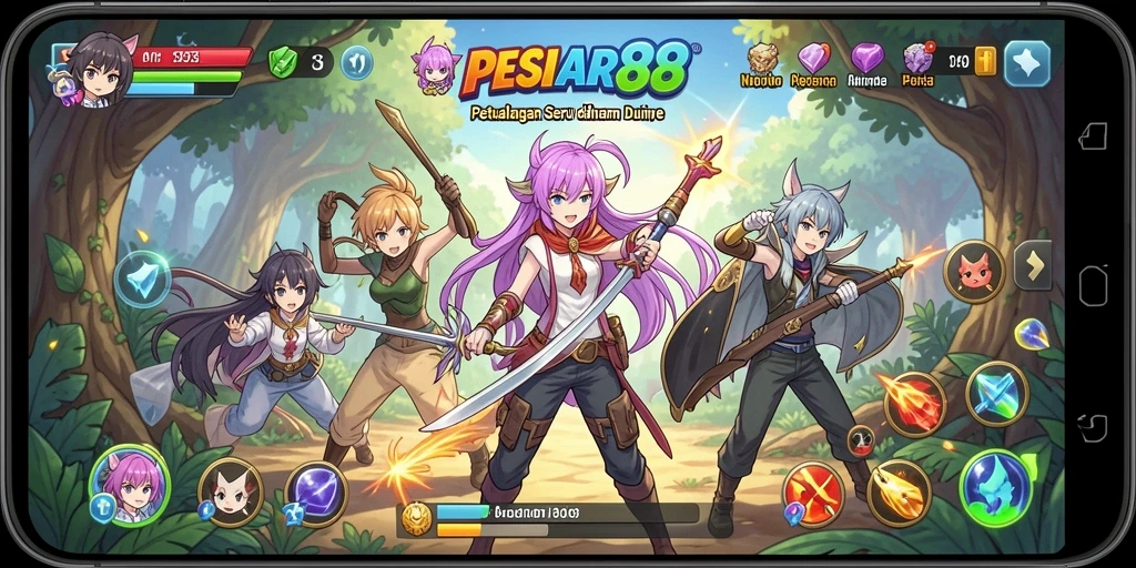 Screenshot PESIAR88 menampilkan gameplay seru dengan karakter anime.