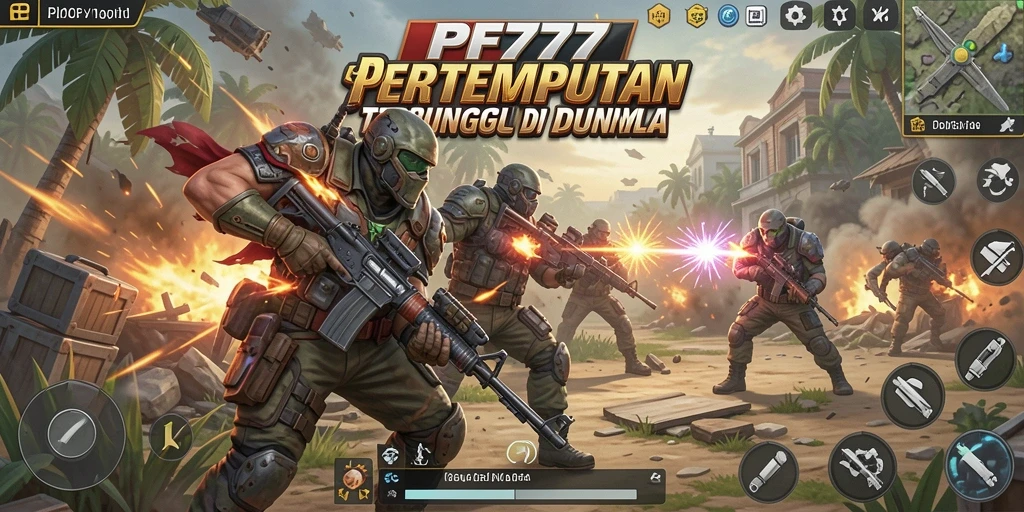 Tangkapan layar dari gameplay PF777 yang mendebarkan dalam pertempuran Battle Royale.