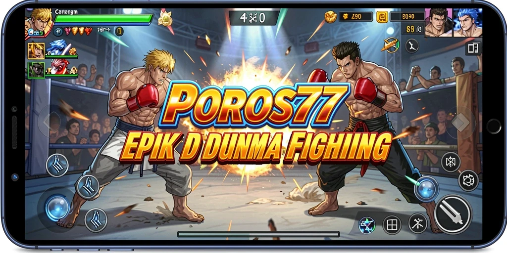 Tampilan dinamis dan seru dari gameplay POROS77 yang penuh aksi.