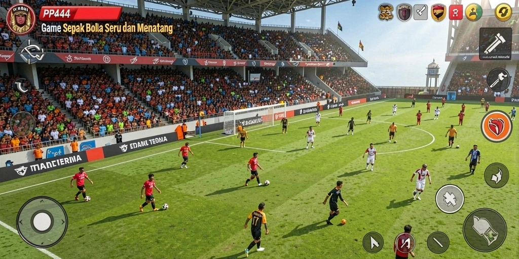 Tampilan gameplay PP444 yang seru dan mendebarkan dalam permainan sepak bola.