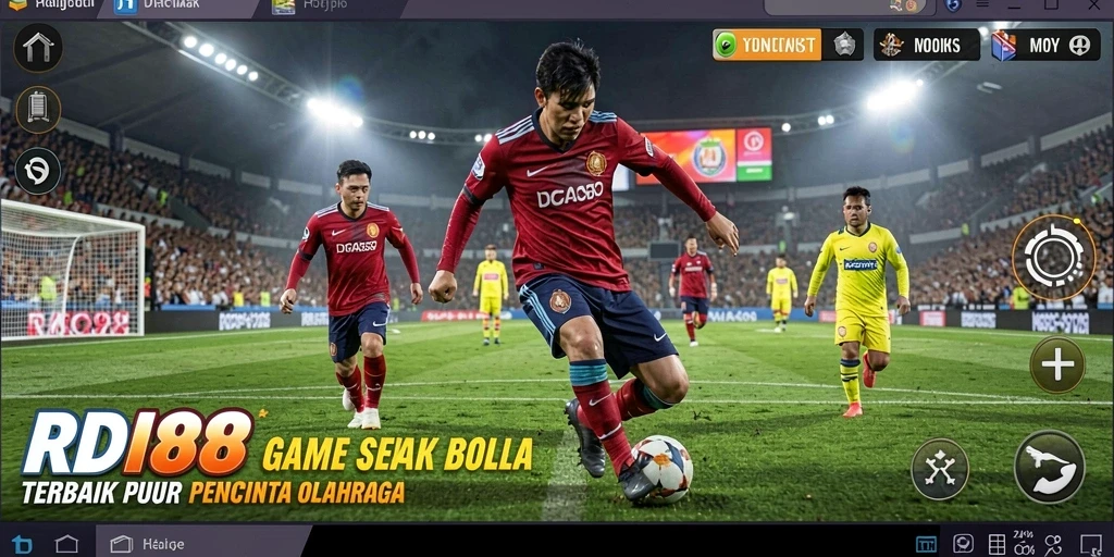 Tampilan gameplay RDI88 dengan aksi sepak bola yang intens.