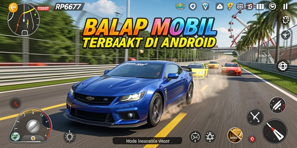 Screenshot gameplay dengan mobil balap yang menakjubkan dan jalanan mengagumkan.