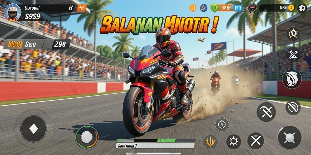 Tampilan gameplay mendebarkan dalam S9S9 dengan motor balap.