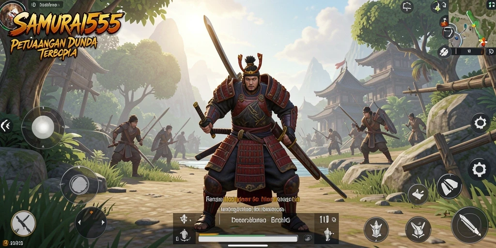 Screenshot utama gameplay SAMURAI555 yang menampilkan kebebasan eksplorasi.