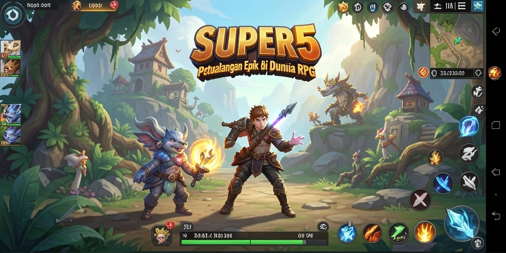 Tampilan gameplay SUPER5 yang menakjubkan dan aksi RPG seru.