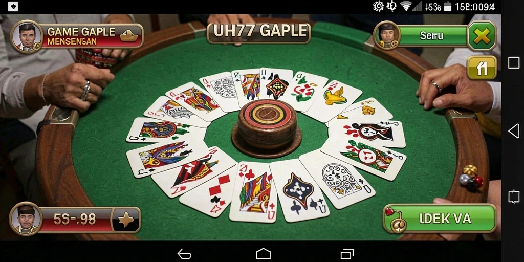 Screenshot UH77 menampilkan gameplay Gaple yang seru dan interaktif.