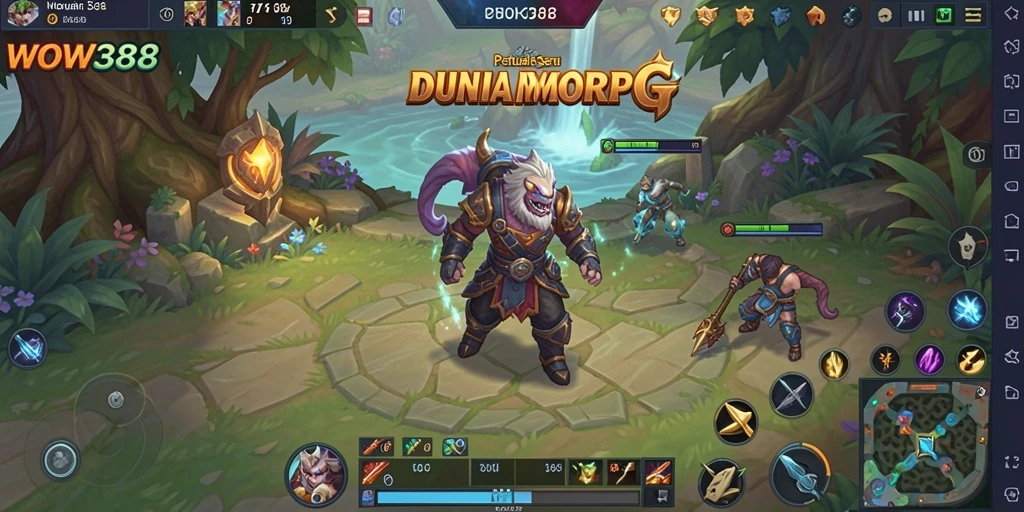 Menggambarkan pertarungan epik dalam gameplay MMORPG WOW388.